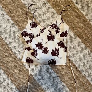 Free People Cream and Brown Floral Camisole